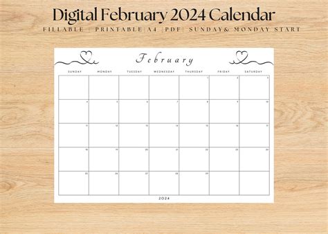 Editable February 2024 Calendar February Calendar Editable Calendar