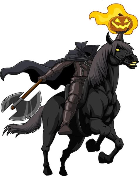 Premium Vector Headless Horseman Cartoon Character Running Axe And