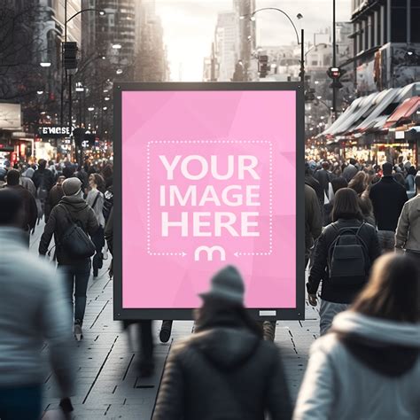 Digital Billboard On Crowded Street PSD Mockup Mediamodifier