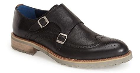 Joes Jeans Leather Benji Double Monk Strap Wingtip In Black For Men