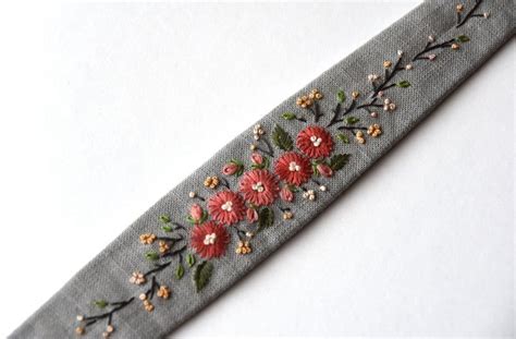 Graue Koralle Floral Wildblumen Hand Bestickt Stoff Stirnband Etsy De