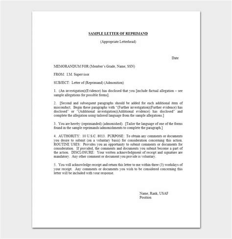 Letter Of Reprimand For Employee Performance Template And Samples