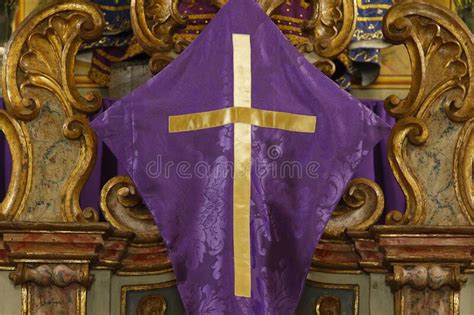 Lent Sacred Image Covered With Purple Cloth Stock Photo Image Of