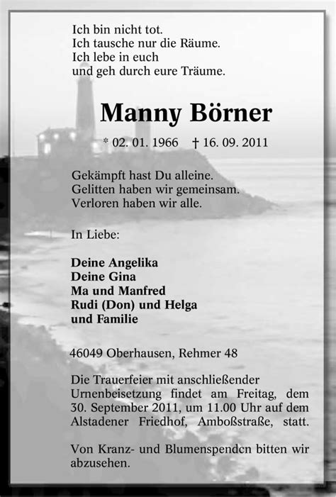 Traueranzeigen von Manny Börner Trauer in NRW de