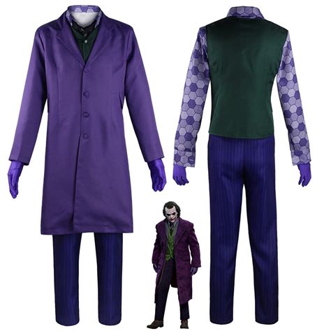 Movie Joker Heath Ledger Cosplay Costume The Dark Knight Mask Coat