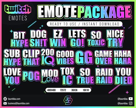 20 Text Emote Package Tiktok Twitch Emote Pack Rainbow Streamer Emotes