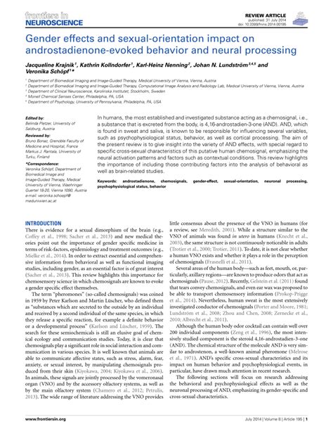 (PDF) Gender effects and sexual-orientation impact on androstadienone ...