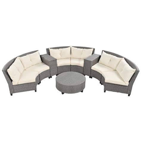 Zeus Ruta Semi Circle Gray Piece Wicker Patio Conversation Set With