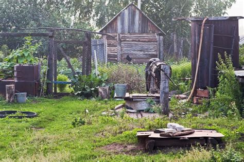 Backyard Village House Stock Photo Image Of Summer Garden 74439330