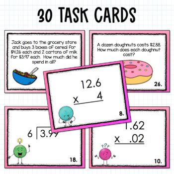 Multiply And Divide Decimals By Decimals And Whole Numbers Task Card