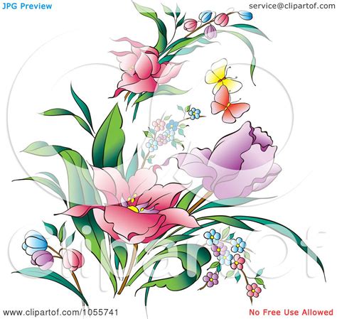 Royalty-Free Vector Clip Art Illustration of Pretty Spring Flowers And Butterflies by pauloribau ...