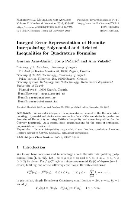 (PDF) Integral Error Representation of Hermite Interpolating Polynomial ...