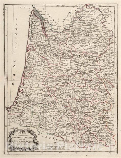 Historic Map : France, Gascogne , France 21. Carte des Gouvernements de ...