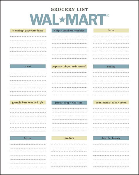 Walmart Grocery List Template Printable Walmart Shopping List Shopping