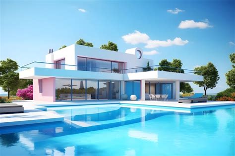 Premium AI Image 3d Rendering Of Modern Cozy House With Pool And