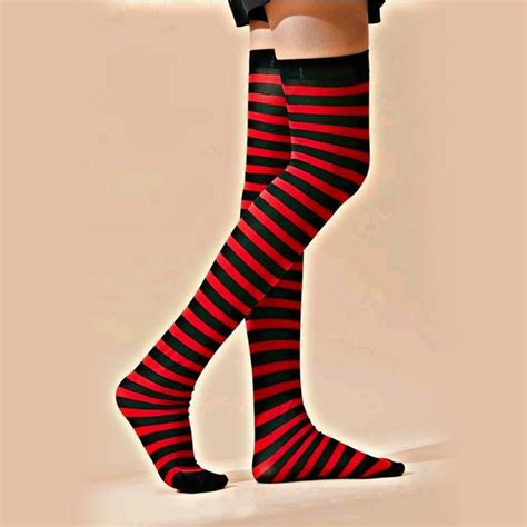 Moon Goddess Boutique Accessories Simply Striped Red Black Striped Thigh High Socks