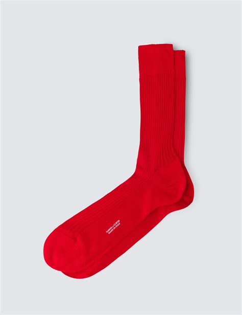 Men S Red Plain Ribbed Cotton Socks