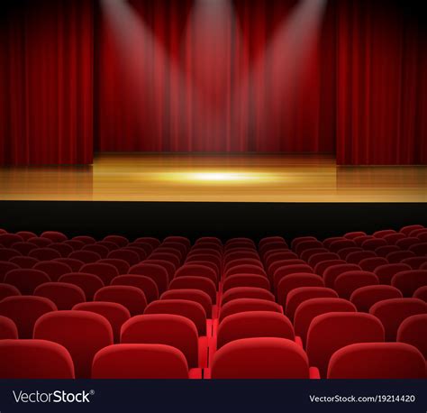 Cinema Auditorium With Red Seats And Curtains Vector Image