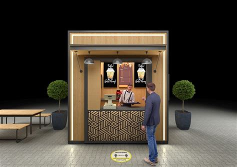 Wooden style food booth for the outdoor coffee kiosk design