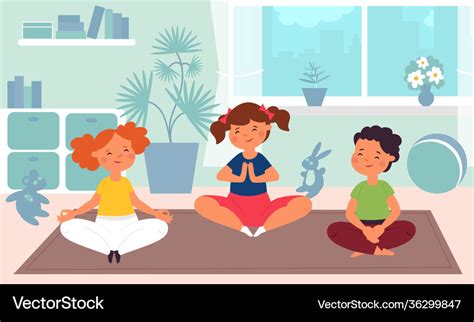 Kids meditation children yoga kindergarten sport Vector Image