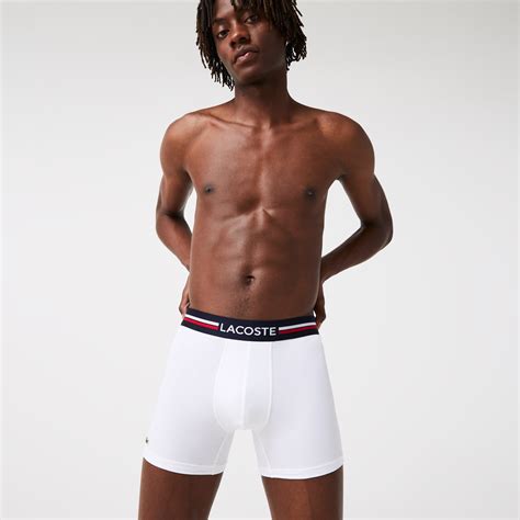 Lacoste Mens Tricolor Waistband Long Stretch Cotton Boxer Brief 3 Pack