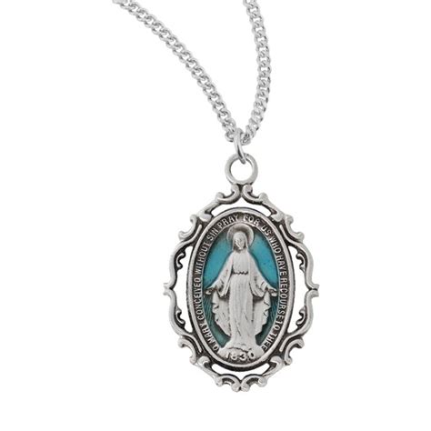 Catholic Jewelry Miraculous Medal Blue Enamel Leaflet Missal