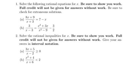 Solved 1 Solve The Following Rational Equations For X Be