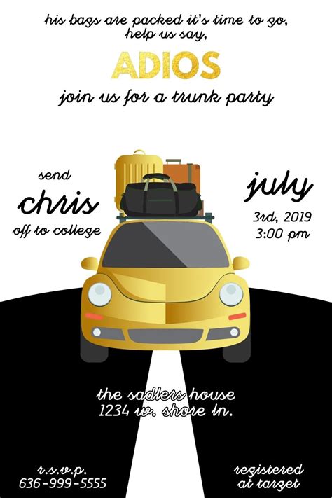 Trunk Party Going Away To College Party College Send Off Worksheets Library