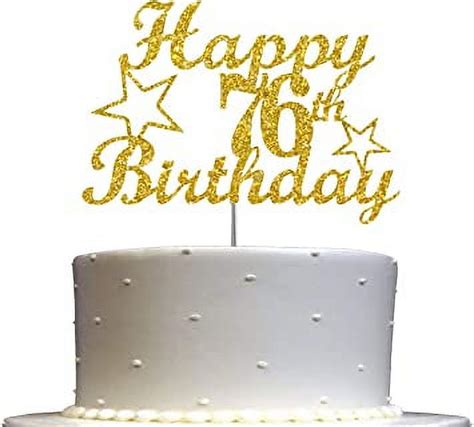 76 Birthday Cake Topper Gold Glitter Party Decoration Ideas Sturdy