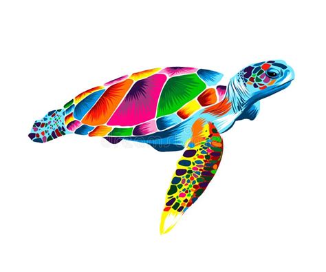 Tortuga Marina De Una Salpicadura De Dibujos De Color Acuático Realista