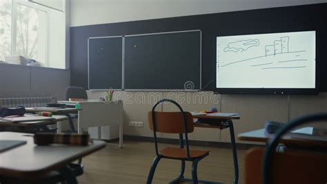 Classroom With Desks And Blackboards In Primary School Stock Video Video Of Lesson Desk