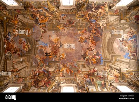 Ceiling painting "The Apotheosis of St. Ignatius" in the nave of the Jesuit Church of Saint ...