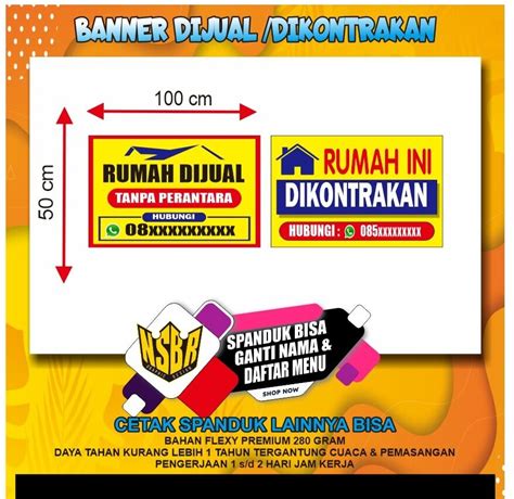 Spanduk Banner Rumah Di Jual Di Kontrakan Bisa Ganti Tulisan