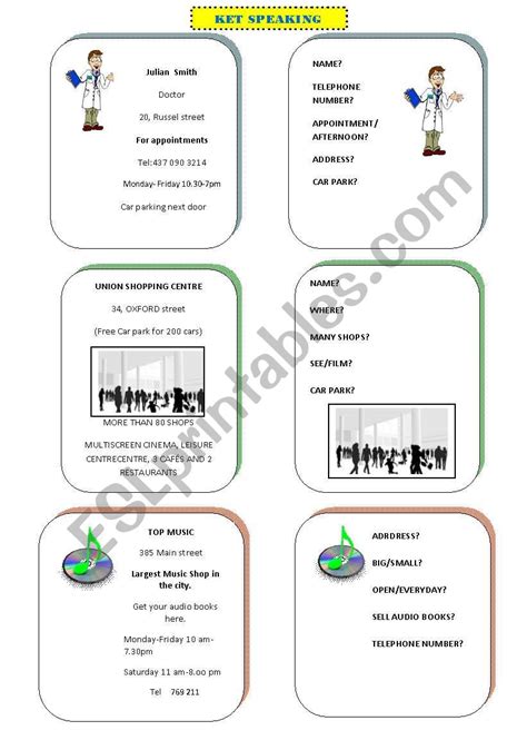 English Worksheets Ket Speaking Cards