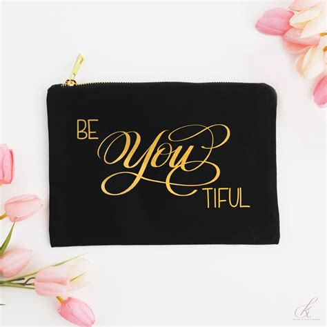 Be You Tiful Canvas Makeup Bag Bag With Sayings Gold Zipper Pouch