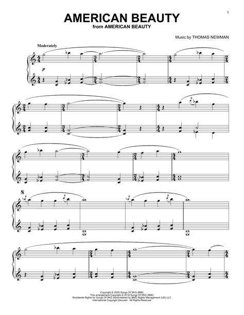 American Beauty Sheet Music Thomas Newman Piano Solo