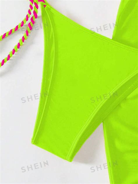 Shein Swim Sxy Colorblock Halter Triangle Bikini Swimsuit With Beach