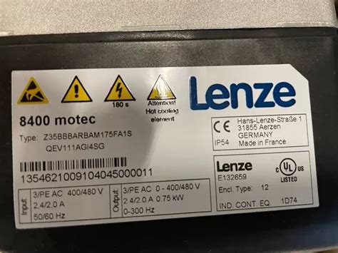 LENZE FREQUENZUMFORMER DRIVES 8400 Motec 0 75 KW 400 V NEU OVP EUR 600