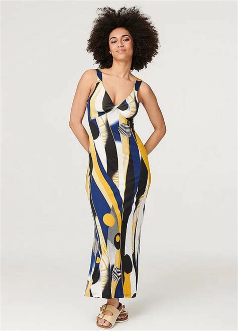 Izabel London Mustard Printed Twist Detail Maxi Dress Kaleidoscope