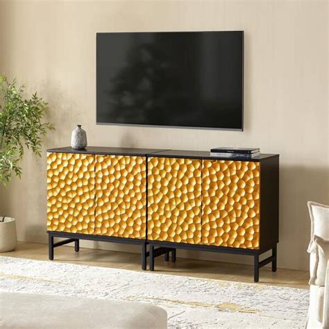 JAYDEN CREATION Kai Golden Modern 2 Door Sideboard Set Of 2 With