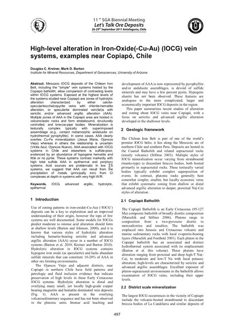 High Level Alteration In Iron Oxide Cu Au Iocg Vein Systems Examples Near Copiapó Chile