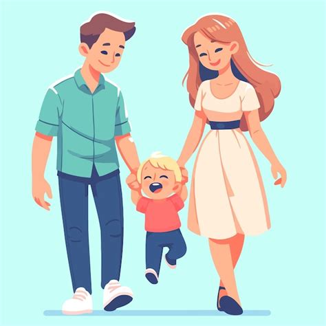 Ilustración de un padre y una madre sosteniendo a un niño Vector Premium