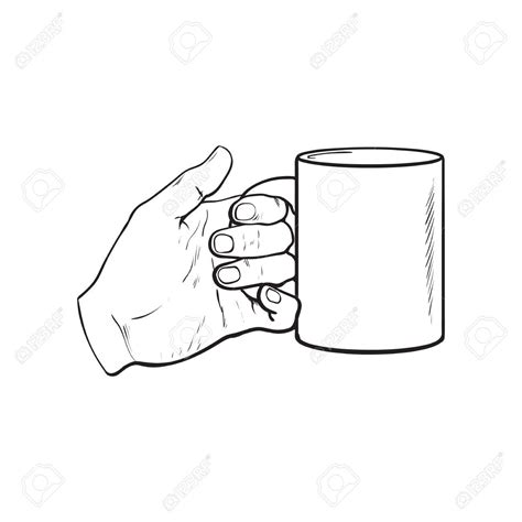 Well Groomed Female Hand Holding A Cup With Tea Or Coffee Sketch Mug Drawing Coffee Cup