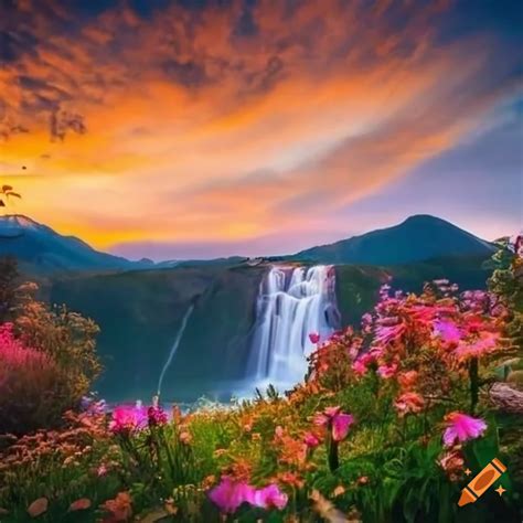 Waterfalls With Flowers