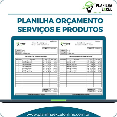 Planilha Or Amento De Servi O E Produto Cadastro De Cliente