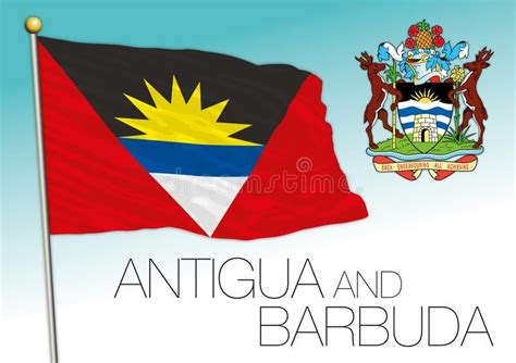 Antigua And Barbuda Official Flag And Coat Of Arms Vector Illustration