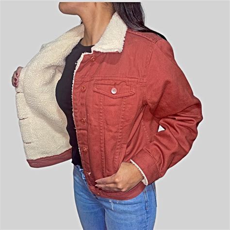 Ripley Chaqueta Mezclilla Jeans Chiporro Sherpa Mujer Coral