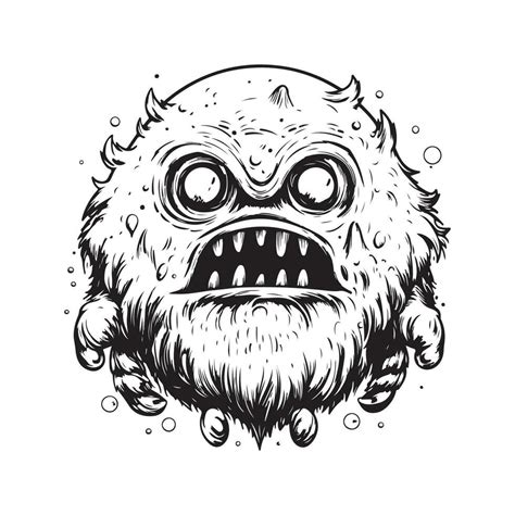 space monster, vintage logo line art concept black and white color, hand drawn illustration ...