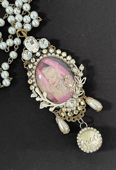 Marilyn Monroe Pendant Necklace With Pink Dress, Rhinestones, Pearls ...