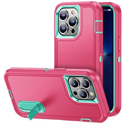 Military Grade Tuff Hybrid Armor Case With Kickstand For Iphone 14 Pro Max Hot Pink Teal Hd